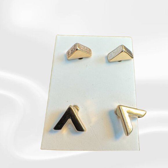 Geometric Stud Earring Set-Chevron & Triangle, Gold-Tone + Black Enamel (2 Pack) - Picture 2 of 3
